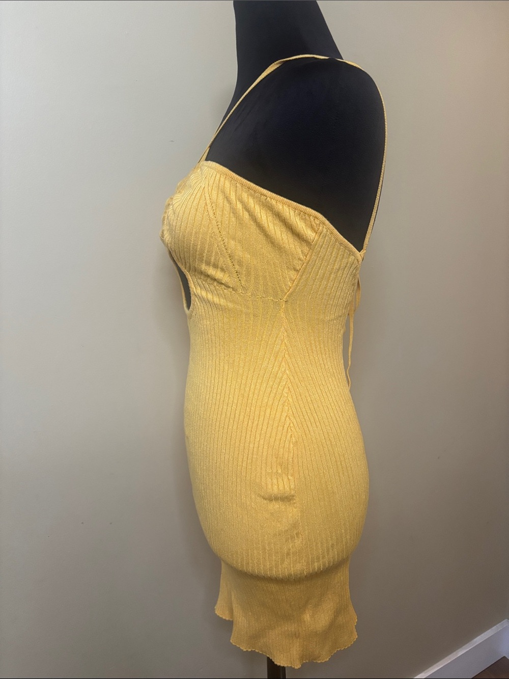 Windsor Yellow Ribbed Bodycon Mini Dress - Picture 2 of 5